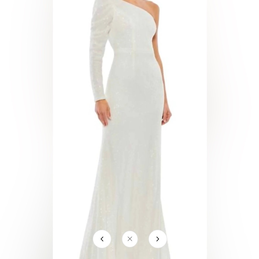 Mac Duggal White Long Sleeve Trumpet Gown